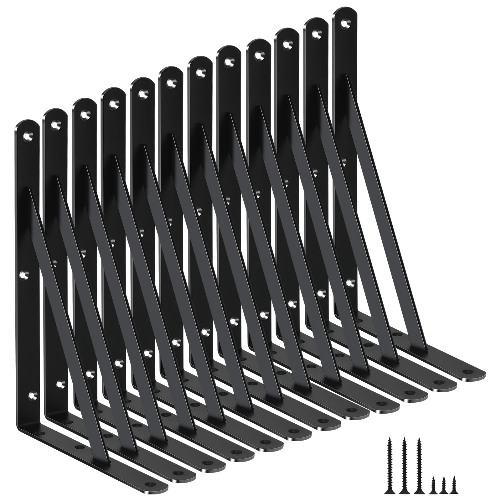 MHMYDZ 12-pack heavy-duty shelf brackets; matte black finish for sturdy wall storage
