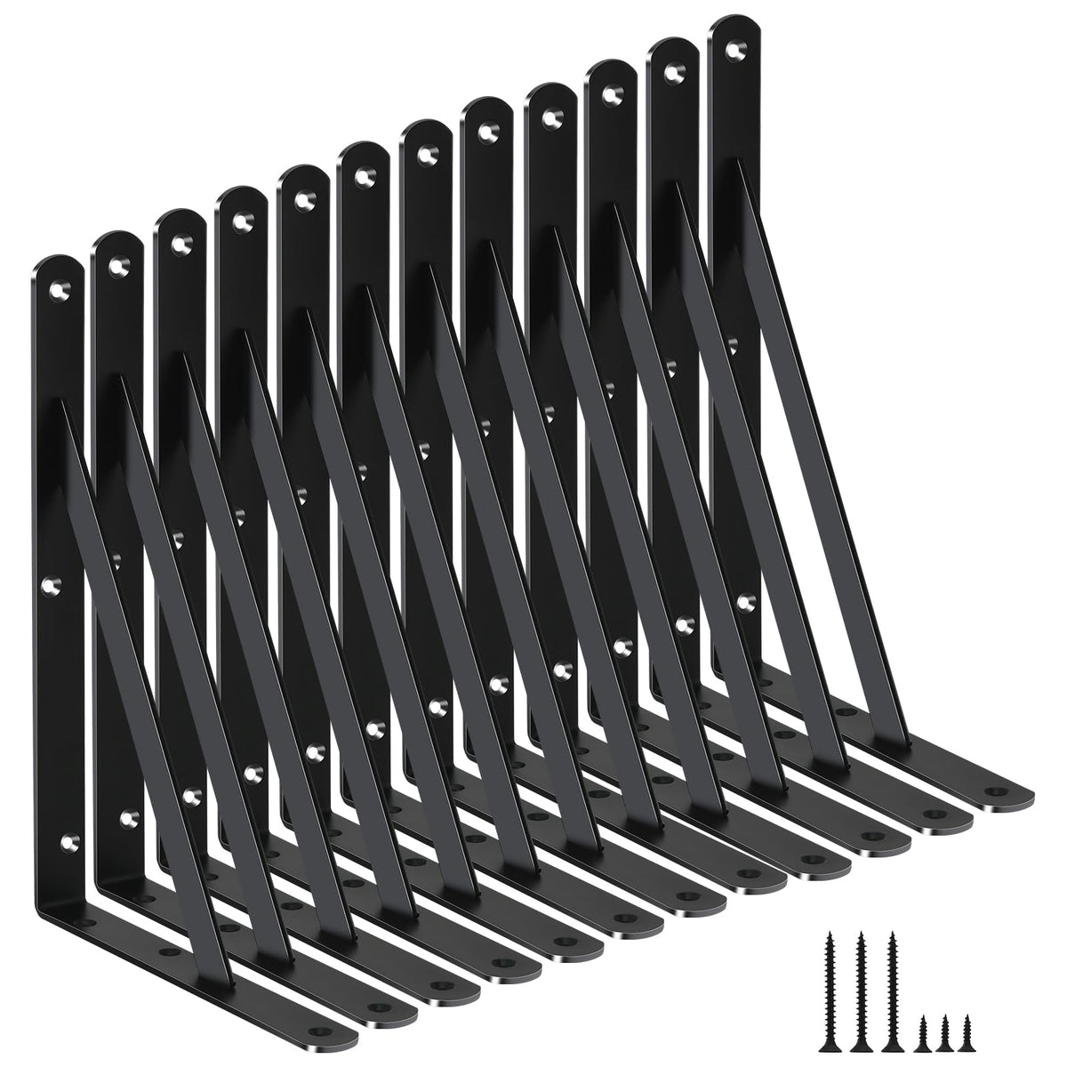 MHMYDZ 12-pack heavy-duty shelf brackets; matte black finish for sturdy wall storage