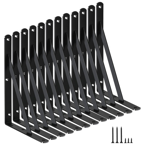 MHMYDZ 12-pack heavy-duty shelf brackets; matte black finish for sturdy wall storage