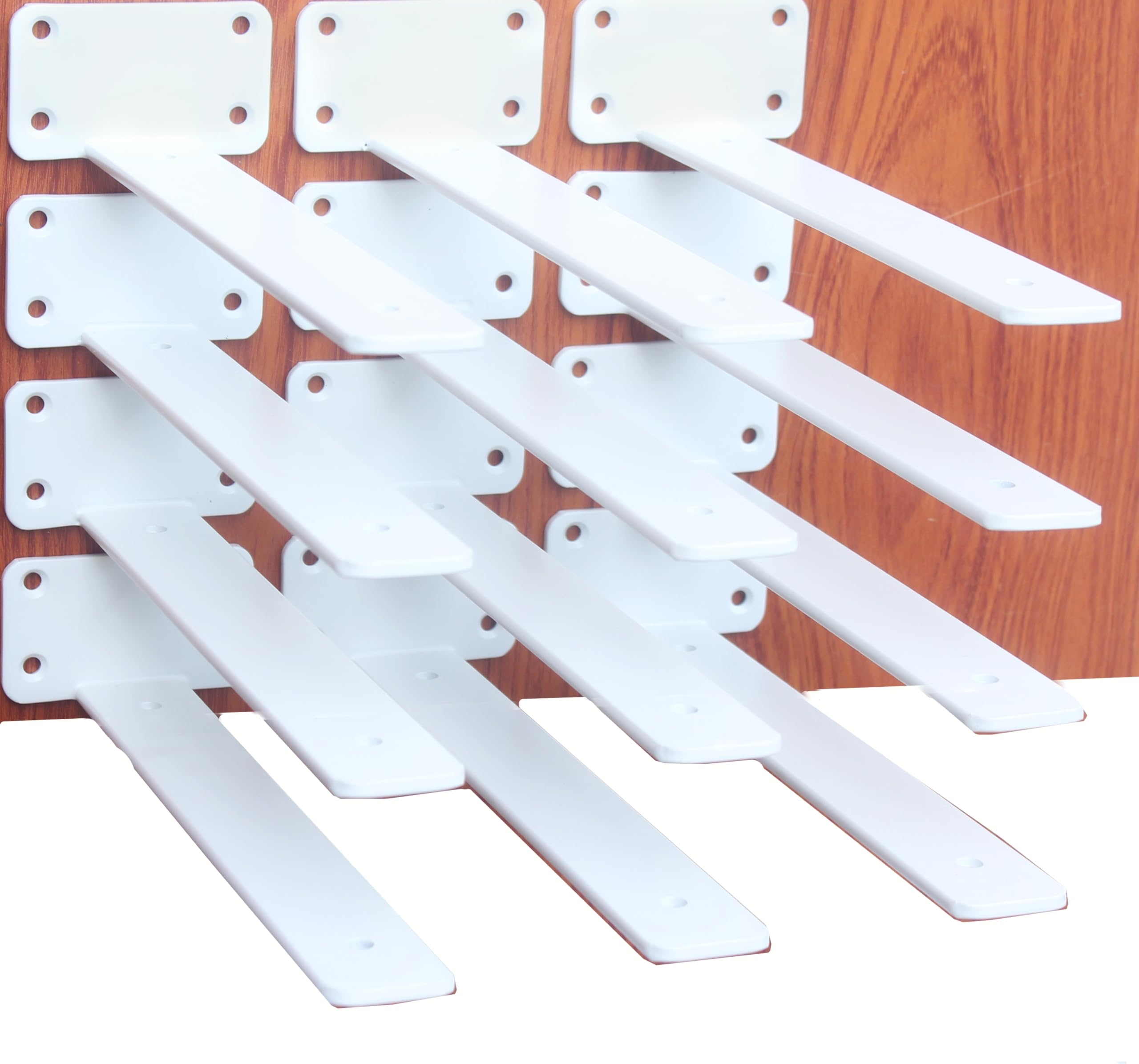 MHMYDZ 8-inch white L-bracket closeup, sturdy steel for strong shelves