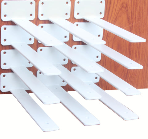 MHMYDZ 8-inch white L-bracket closeup, sturdy steel for strong shelves