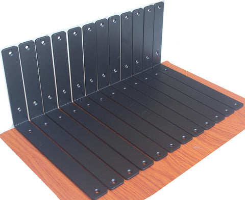 MHMYDZ black L bracket side view shows strong steel support for shelves.