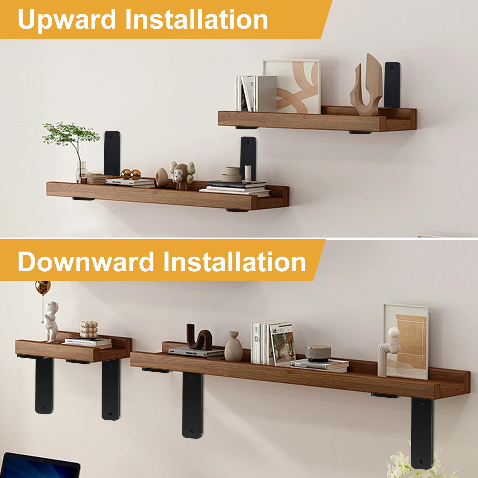 MHMYDZ black L bracket mounted on wood shelf in a workshop setup.