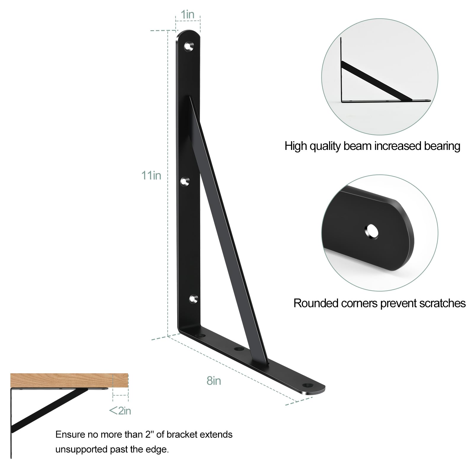MHMYDZ black matte brackets close-up; corrosion-resistant steel for lasting shelves