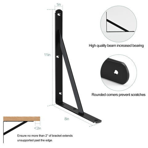 MHMYDZ black matte brackets close-up; corrosion-resistant steel for lasting shelves