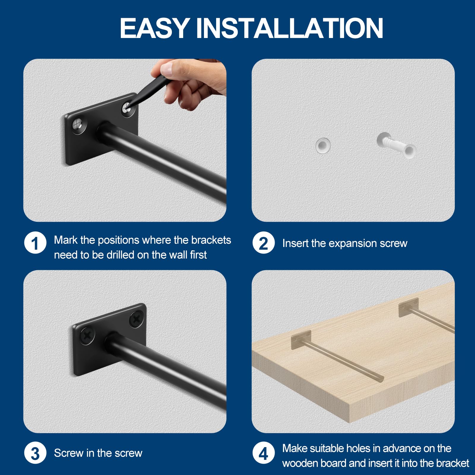 MHMYDZ installation guide step for kitchen and bathroom shelves.