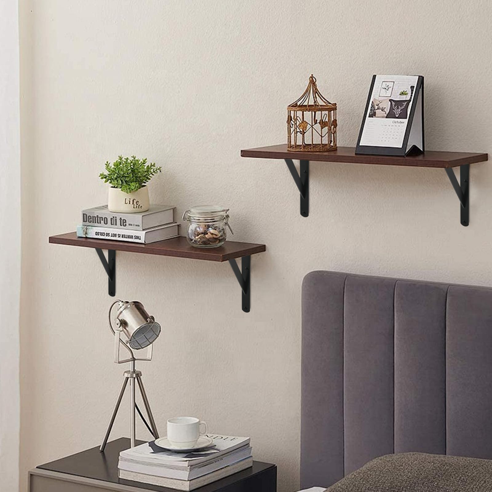 MHMYDZ brackets with wood shelf setup in kitchen or garage.
