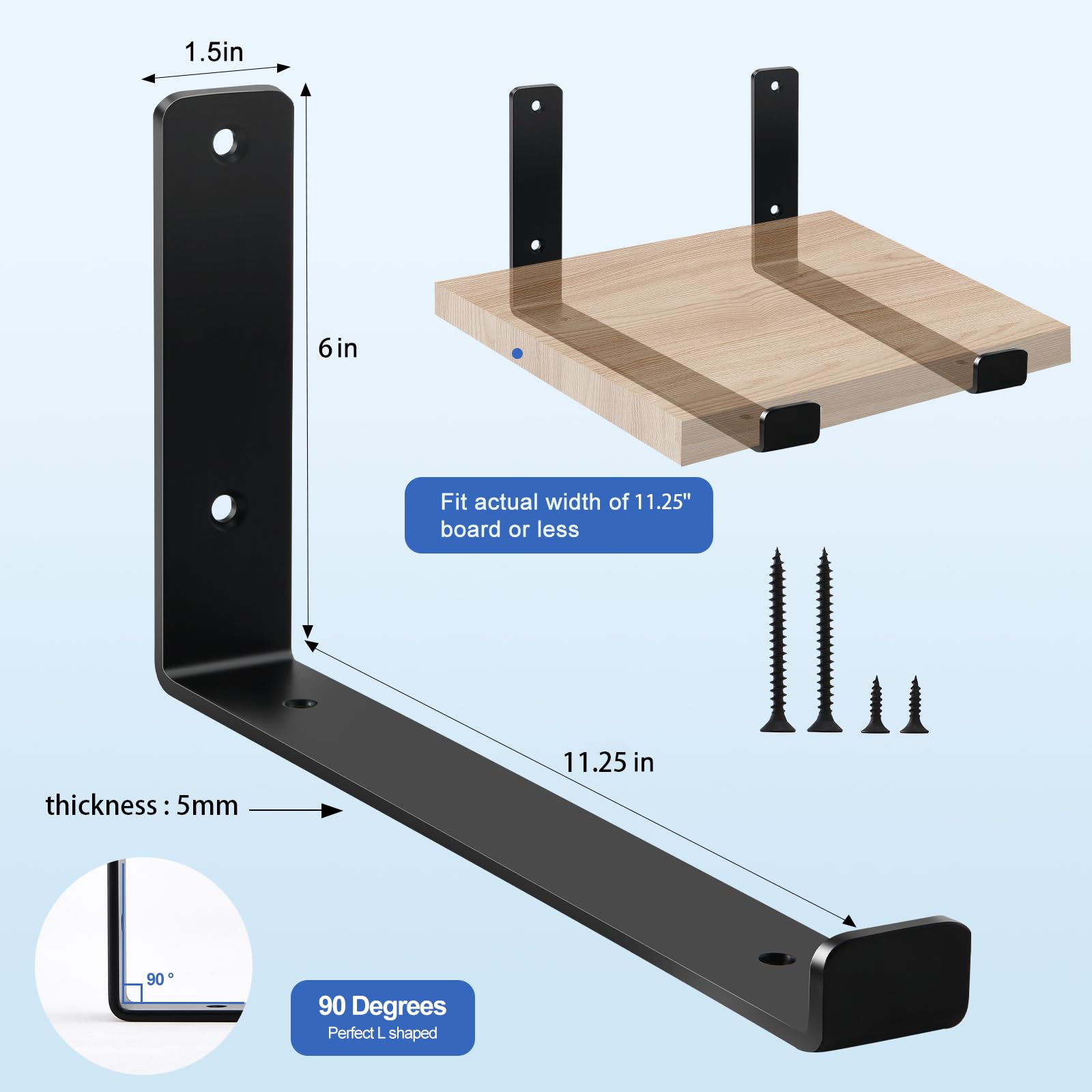 MHMYDZ heavy-duty 5mm black shelf bracket mounted on wall.