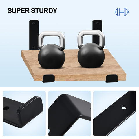 MHMYDZ matte black brackets in a 6-pack with screws for DIY shelves.
