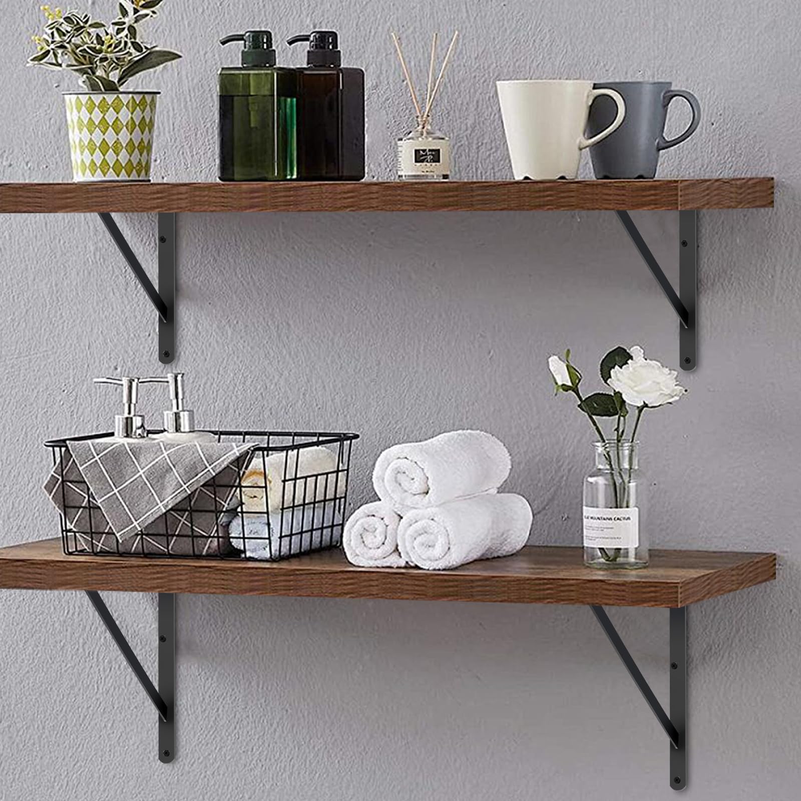 MHMYDZ matte black finish brackets enhancing a rustic home office shelf