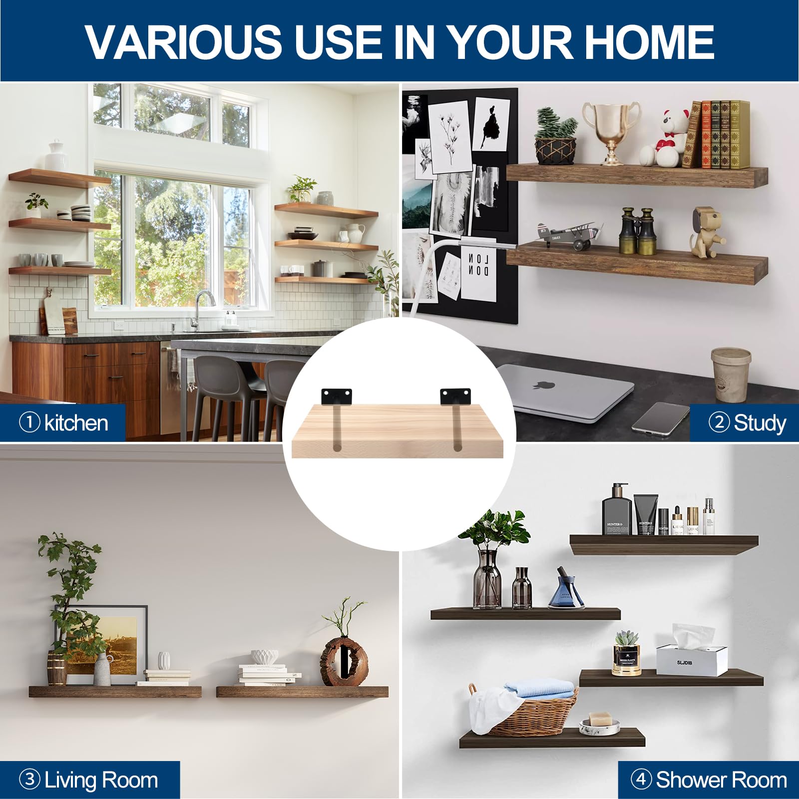 MHMYDZ screws and wall plugs included ensure sturdy, quick shelf installation.