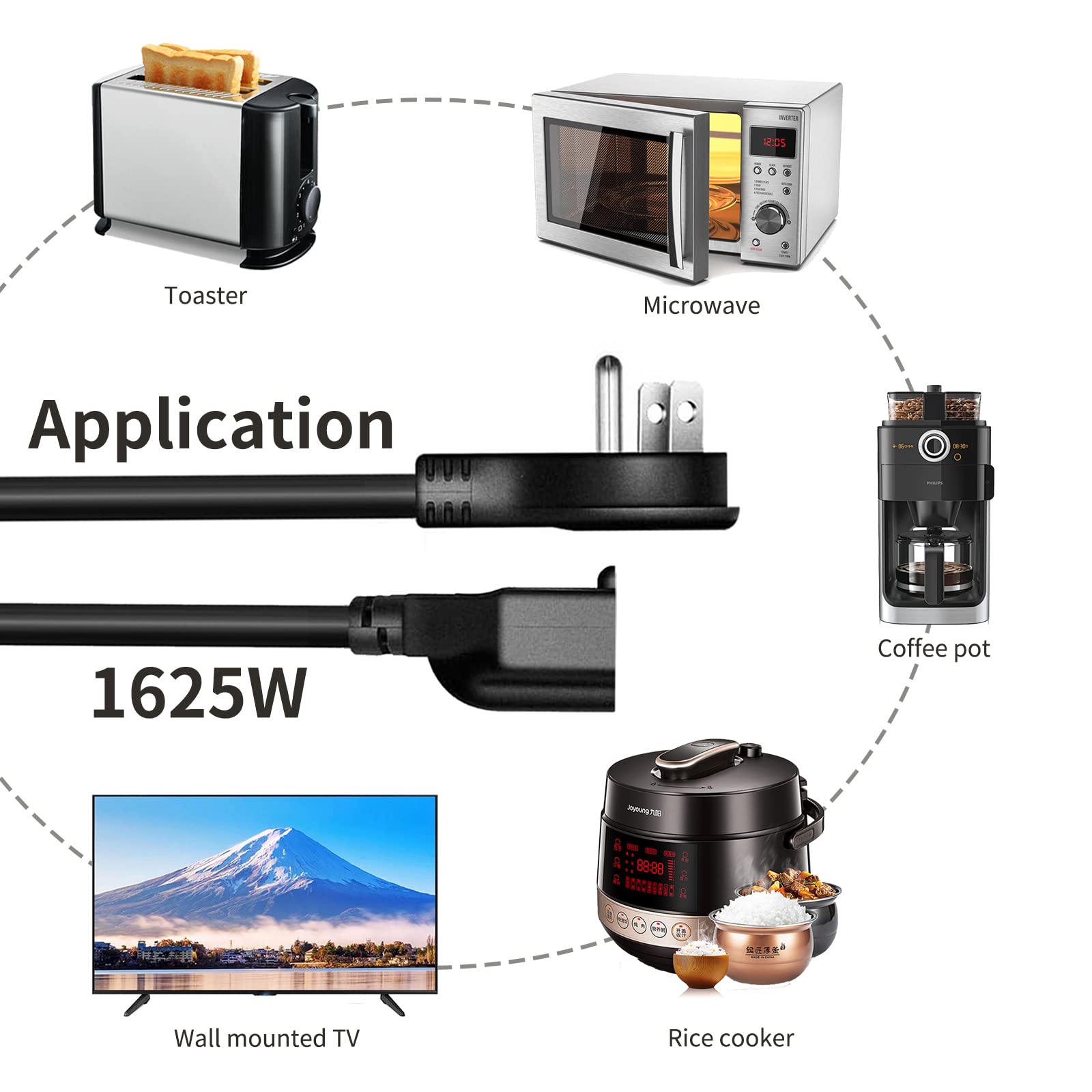 Miady flat plug behind appliance use-case, compact and discreet.