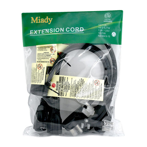 Miady ETL-listed flat plug cord for safe, compliant wiring.