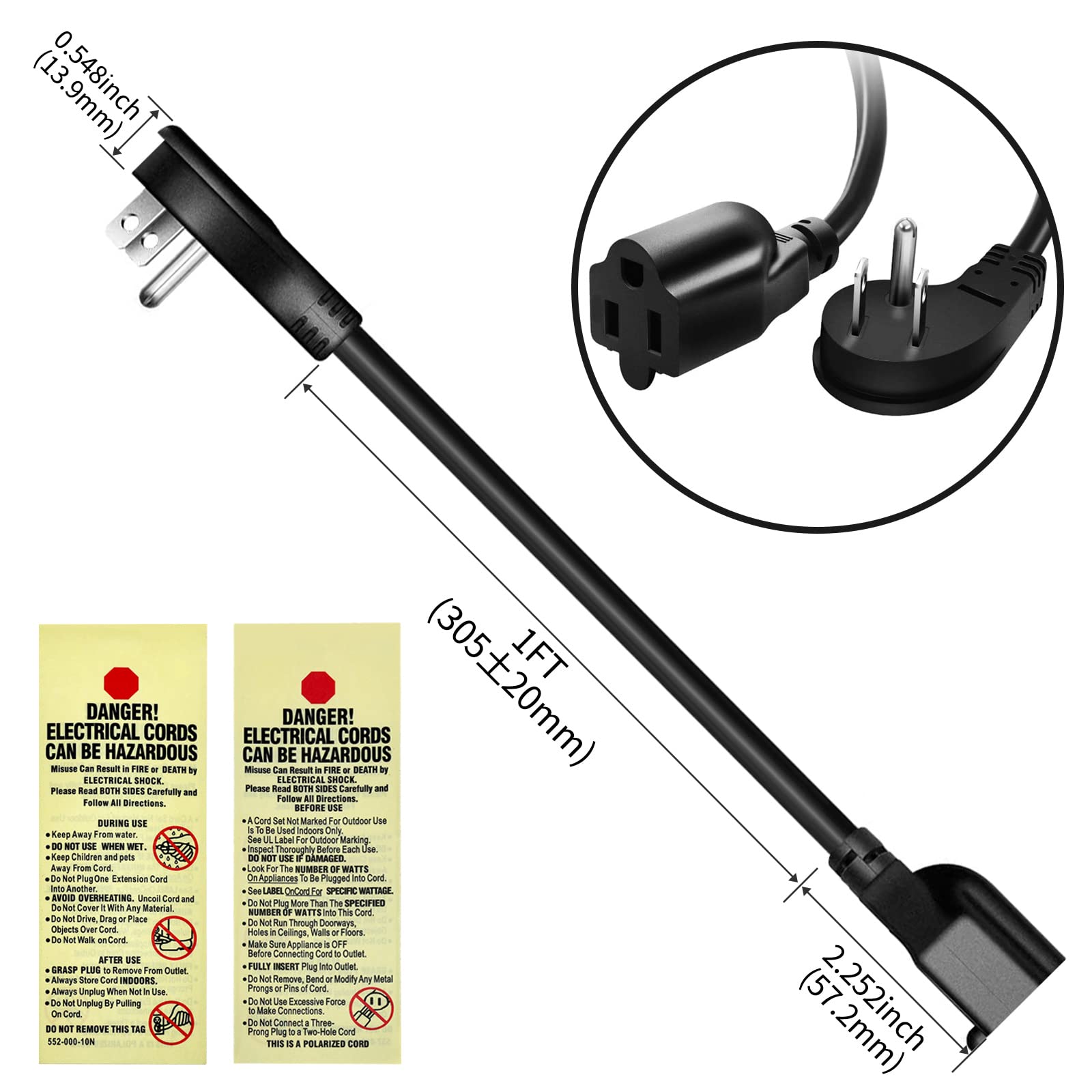 Miady heavy-duty copper-wired cord 1ft for reliable power delivery.