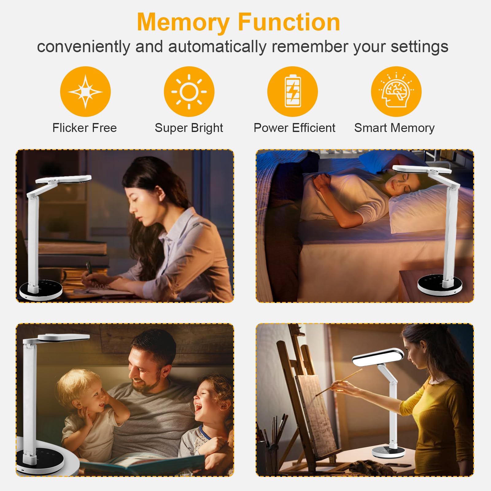 Miady lamp with 135-degree arm and 270-degree swivel for flexibility.