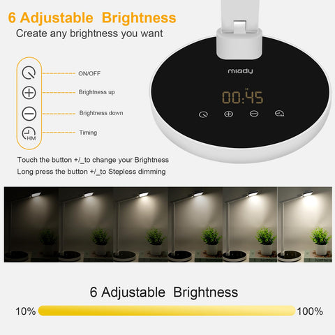 Miady LED desk lamp touch dimmer lets you adjust brightness with a simple tap.