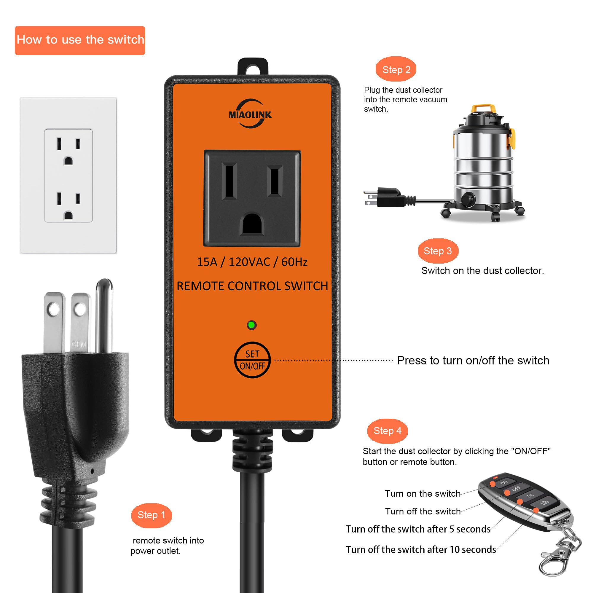 MIAOLINK remote pair included enables wireless operation from anywhere in the shop.