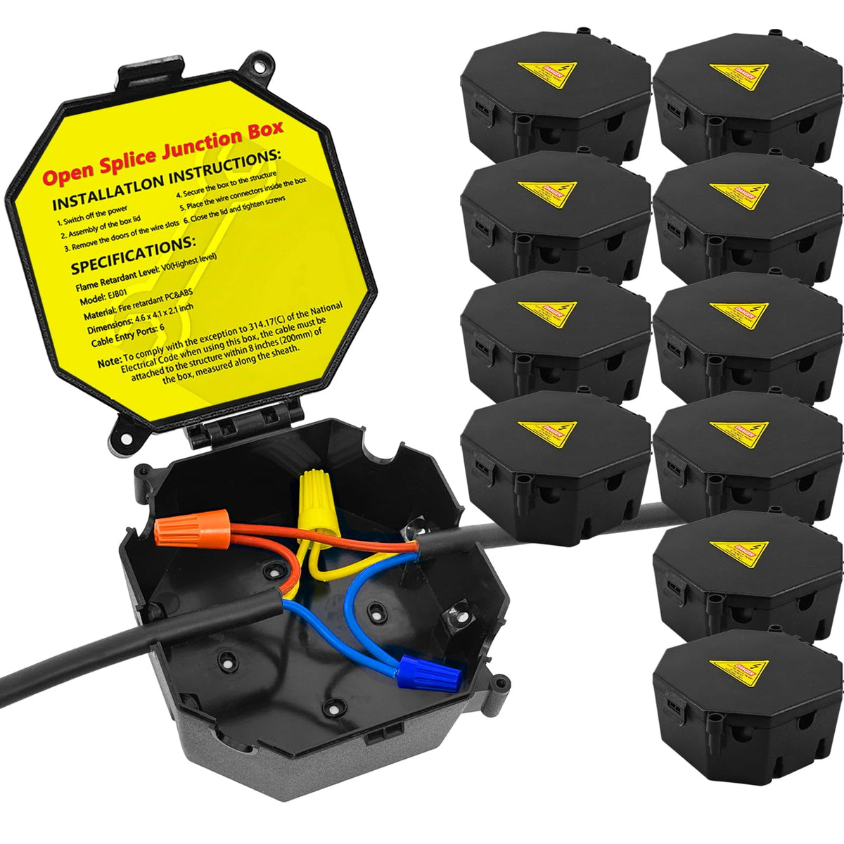 MIARALA black open splice box cover for quick, safe wiring access.