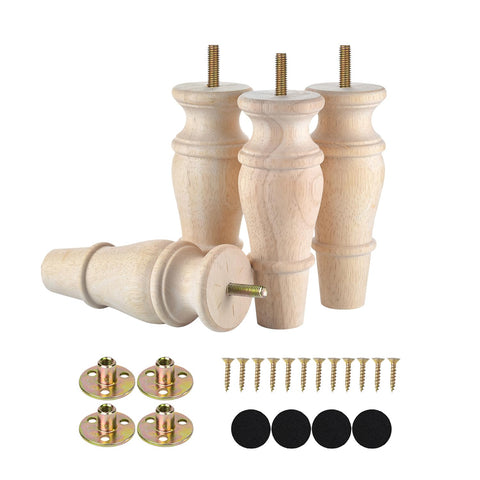 Michanco 6-inch wooden leg front view for sofa replacement, easy to install and upgrade stability.