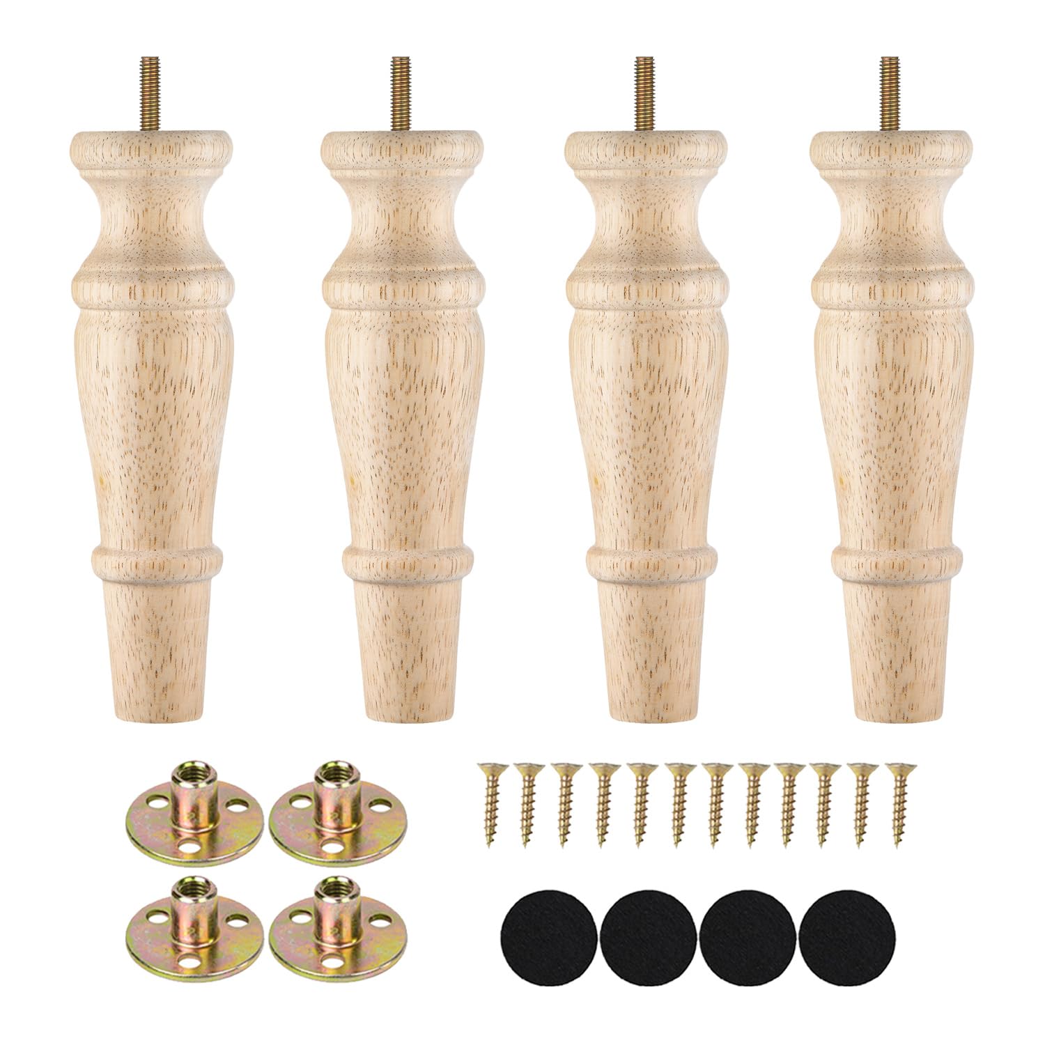 Michanco 8-inch wooden chair leg, side view, easy upgrade for seating comfort.