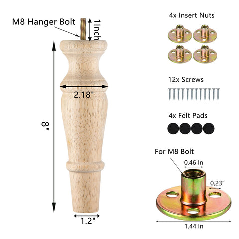 Michanco unfinished wood leg shows natural grain for versatile DIY upgrades.