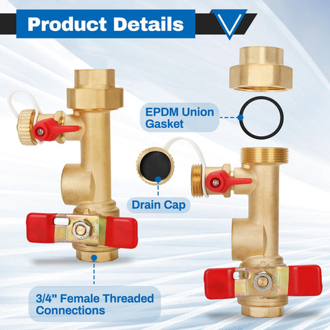 Micnce 3/4in tankless valve kit cold isolation valve for quick service.
