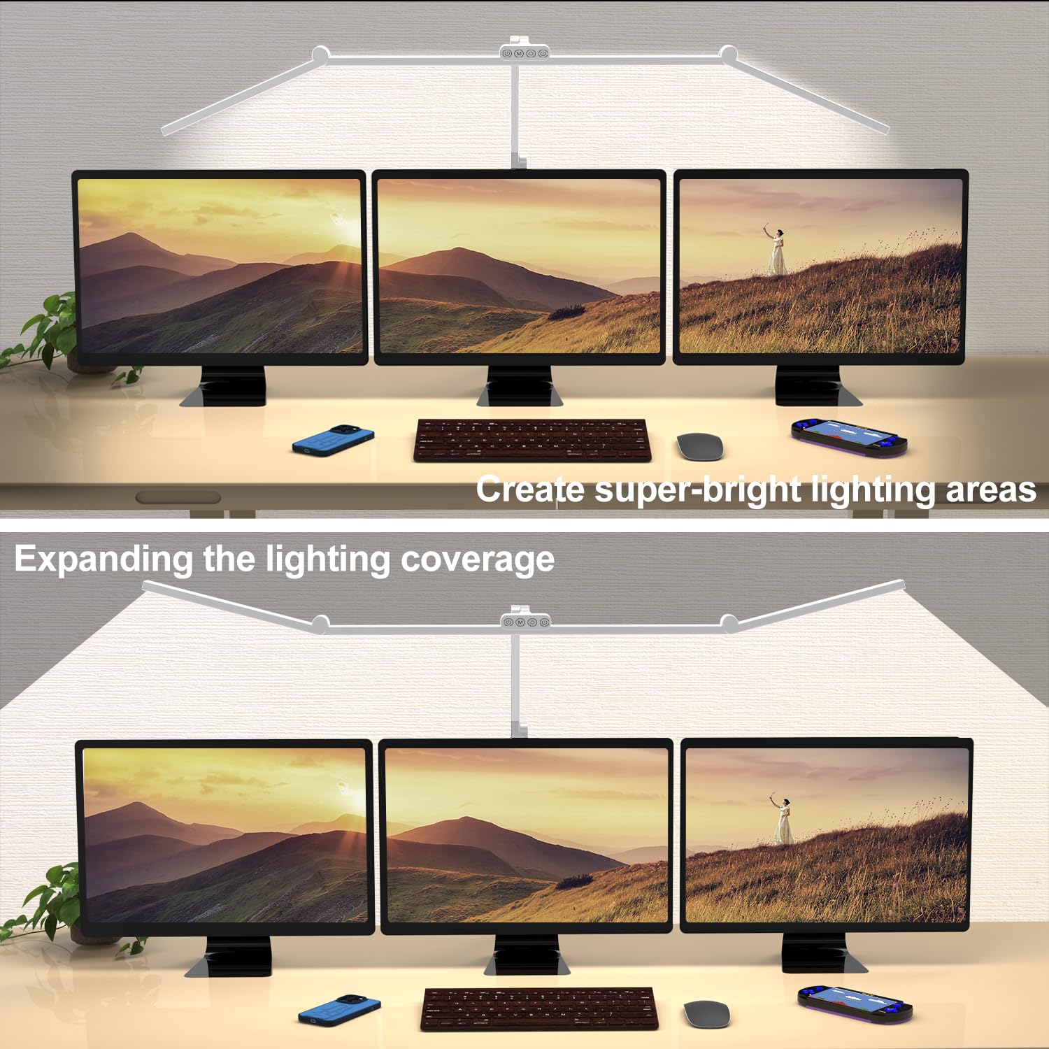 Micomlan angled-away 45-degree LEDs reduce screen glare while keeping desk surfaces well-lit.