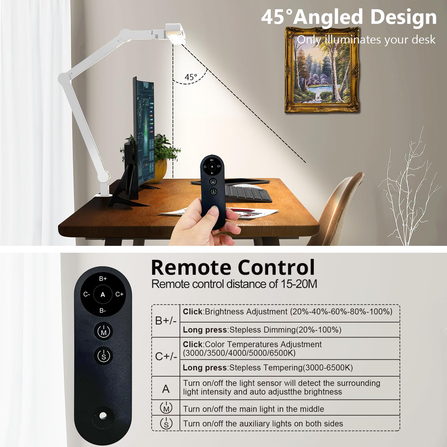 Micomlan Architect Desk Lamp ambient lighting mode eases eye fatigue.