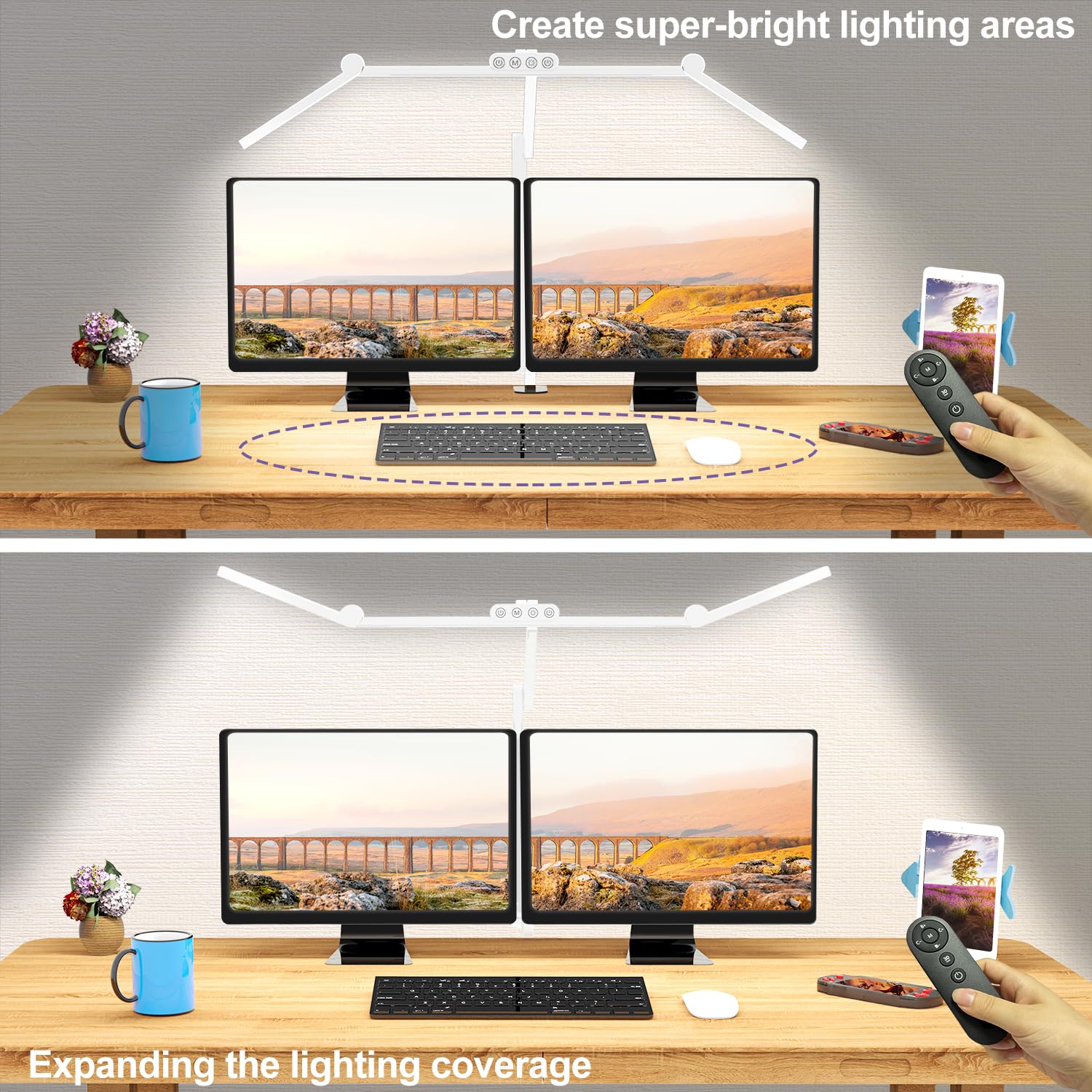 Micomlan Architect Desk Lamp remote control enables quick brightness and color temperature changes.