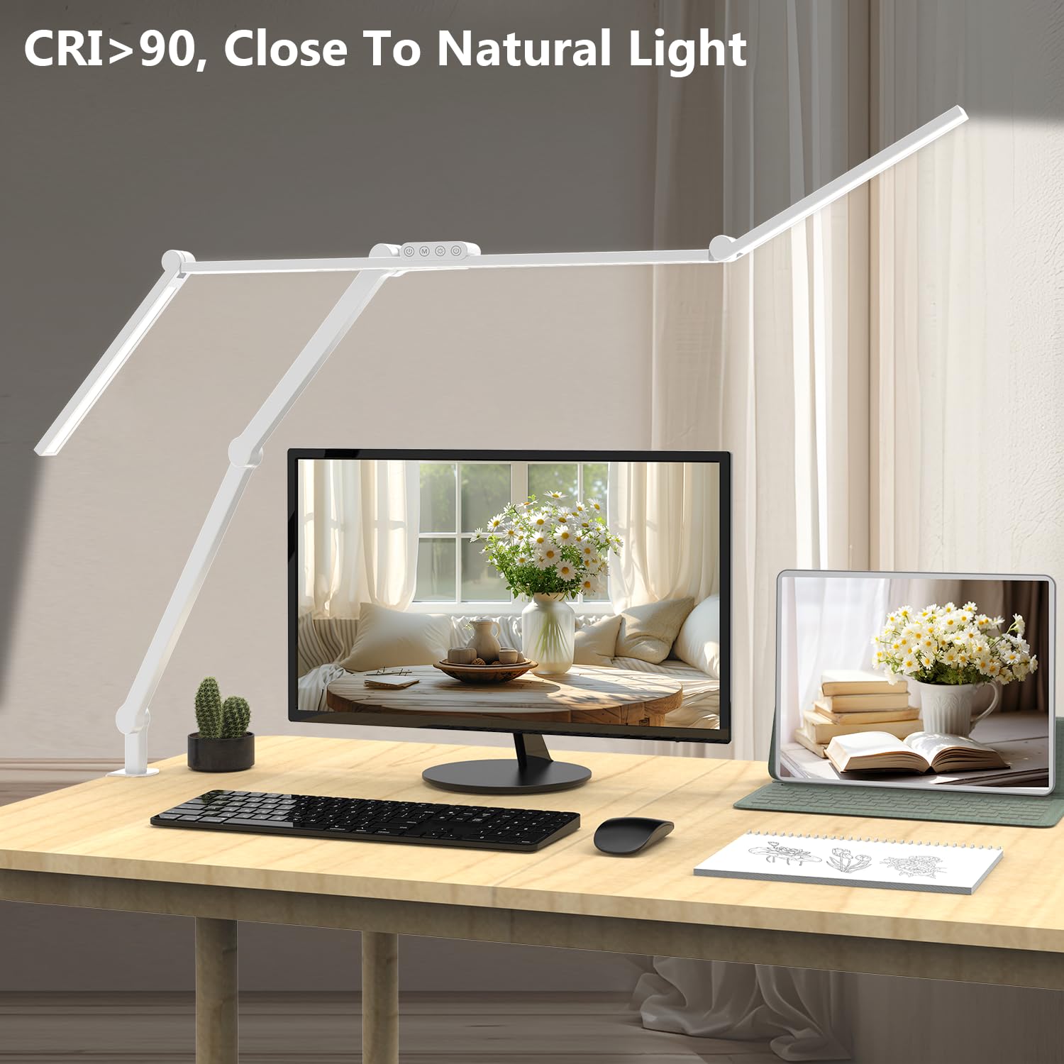 Micomlan clamp desk lamp attaches securely while keeping cables tidy on crowded desks.