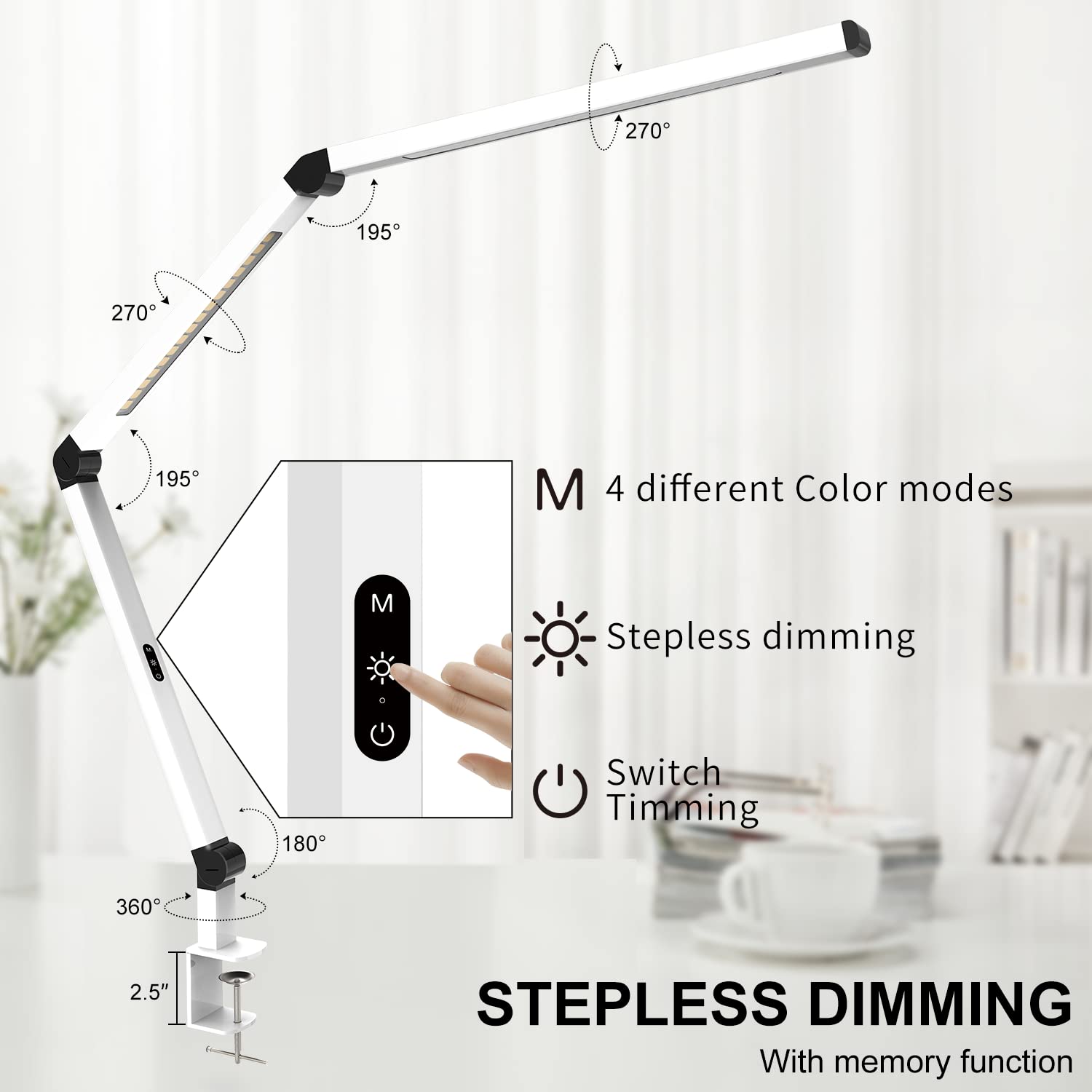 Micomlan desk lamp arm demonstrates adjustable swing for precise positioning