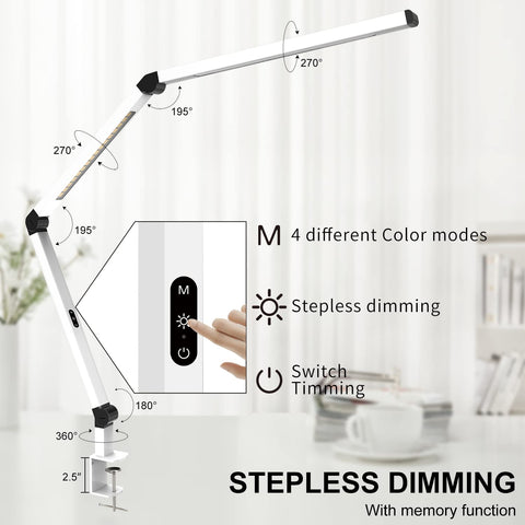 Micomlan desk lamp arm demonstrates adjustable swing for precise positioning