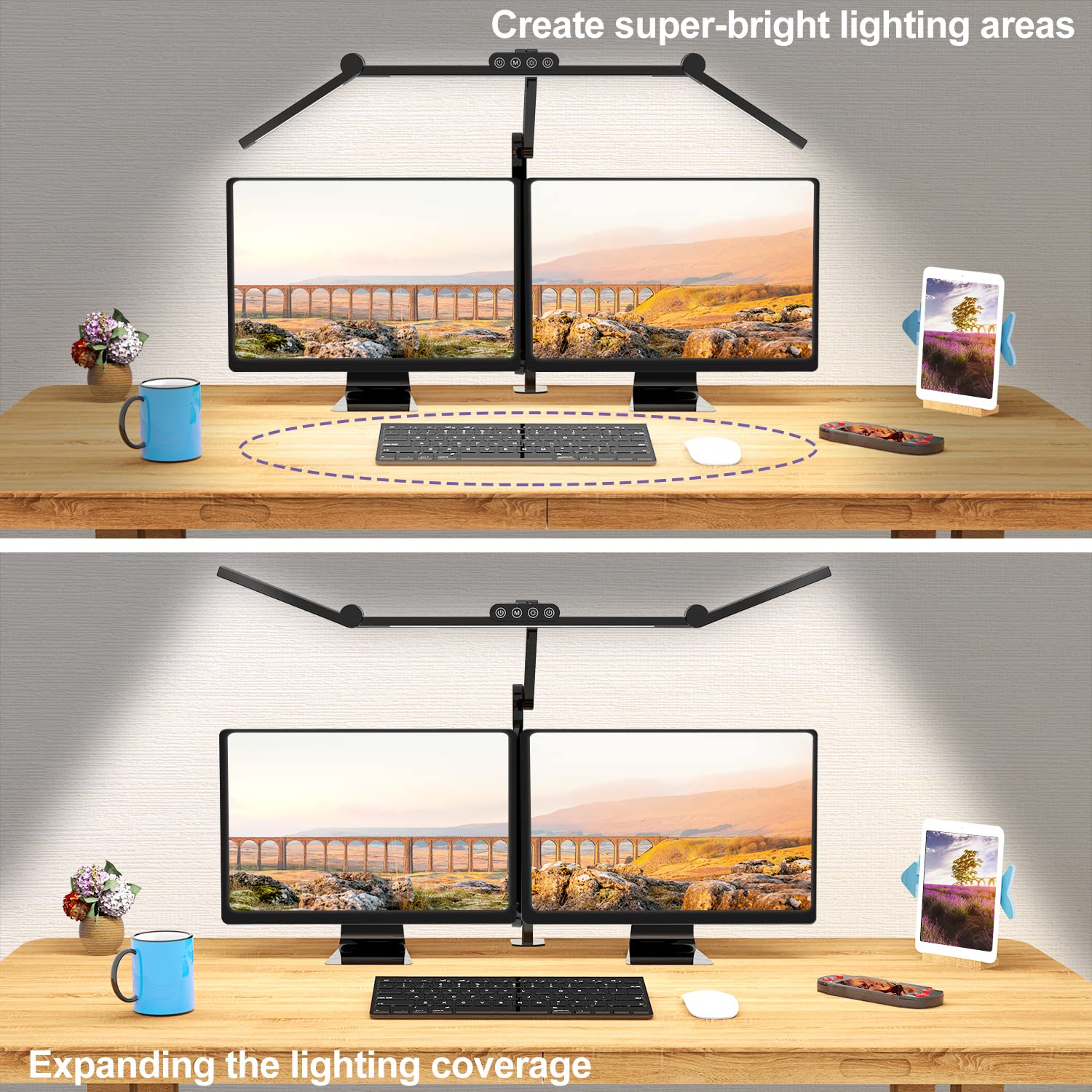 Micomlan LED desk lamp with ambient light sensor adjusts brightness.
