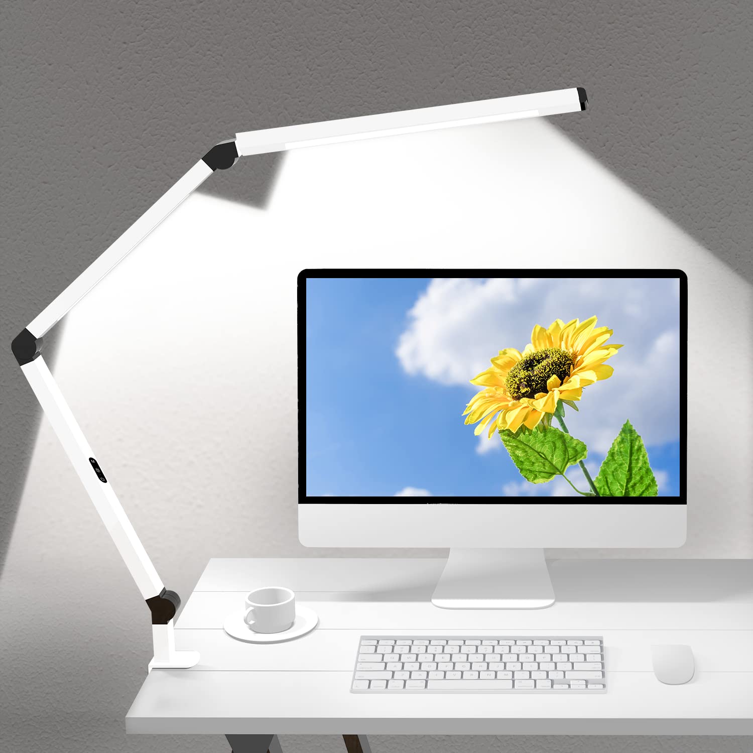 Micomlan LED desk lamp with clamp showing sturdy attachment for secure desk setup