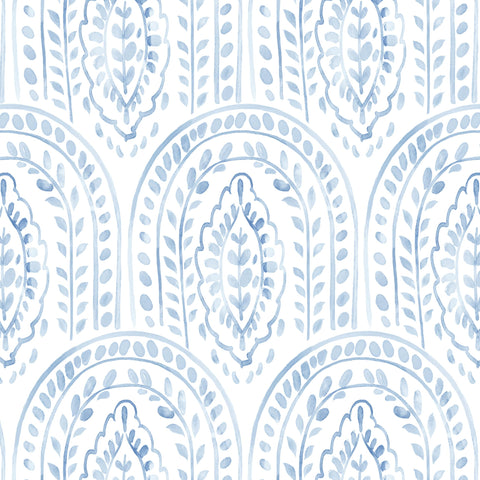Micpolo peel-and-stick wallpaper with blue white boho arch pattern for quick room refresh