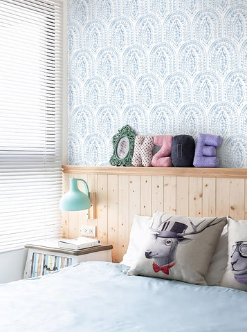 Micpolo self-adhesive wallpaper in blue and white, waterproof and easy to clean