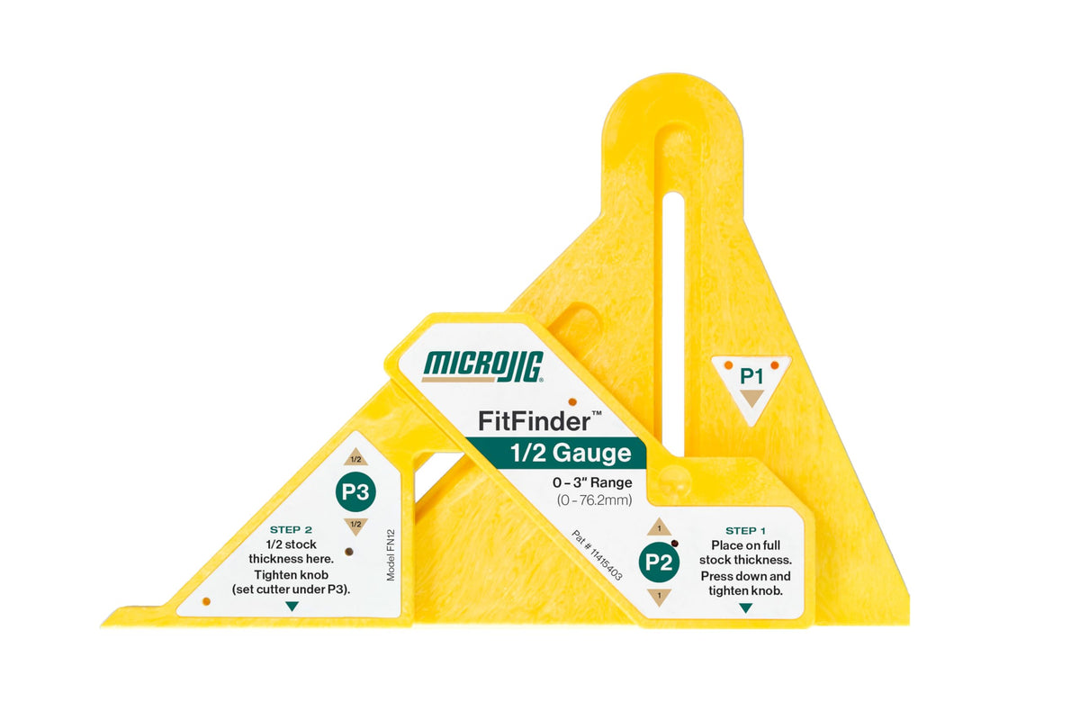 MICROJIG FitFinder center-point locating for precise half-thickness measurements