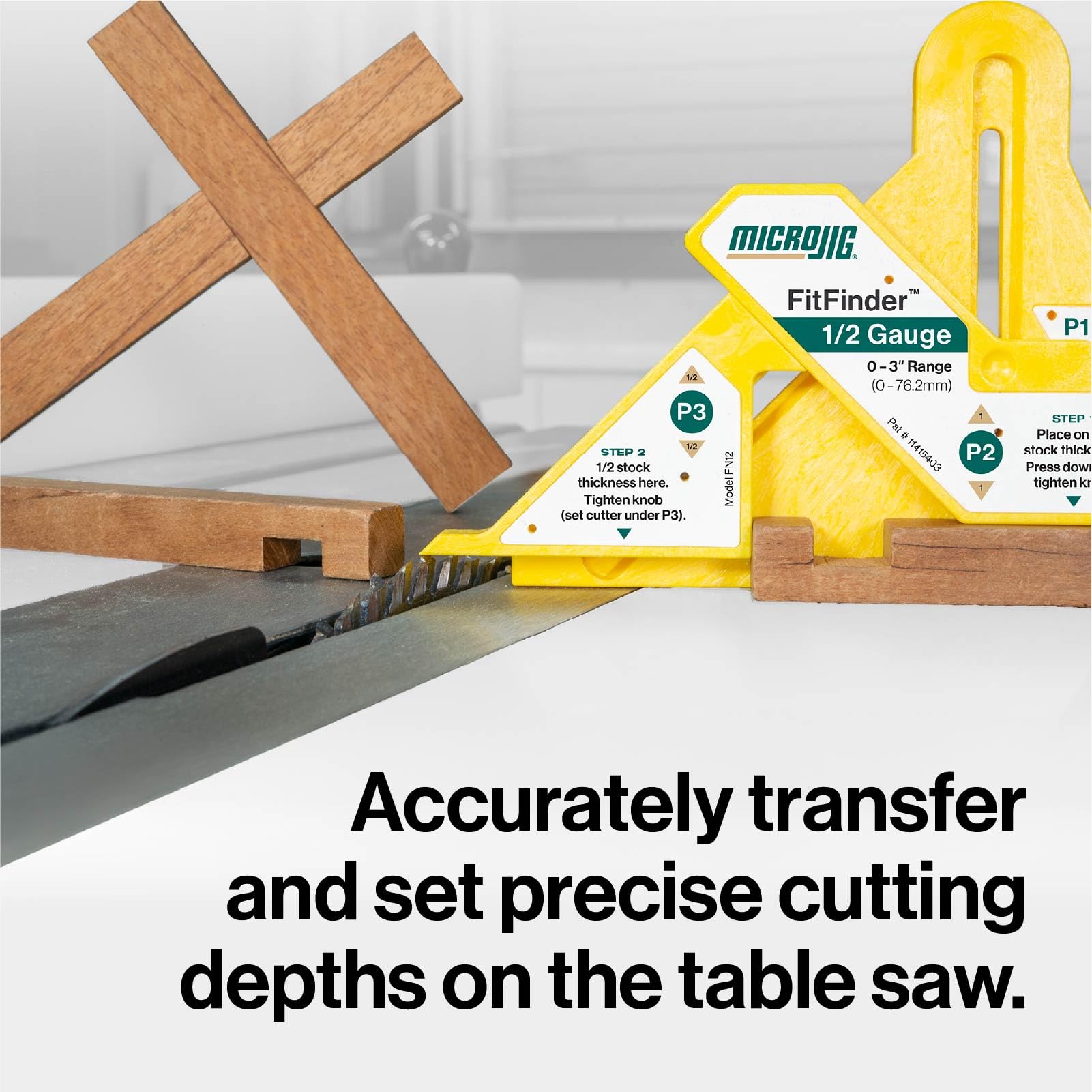 MICROJIG FitFinder half-thickness measurement improves setup accuracy