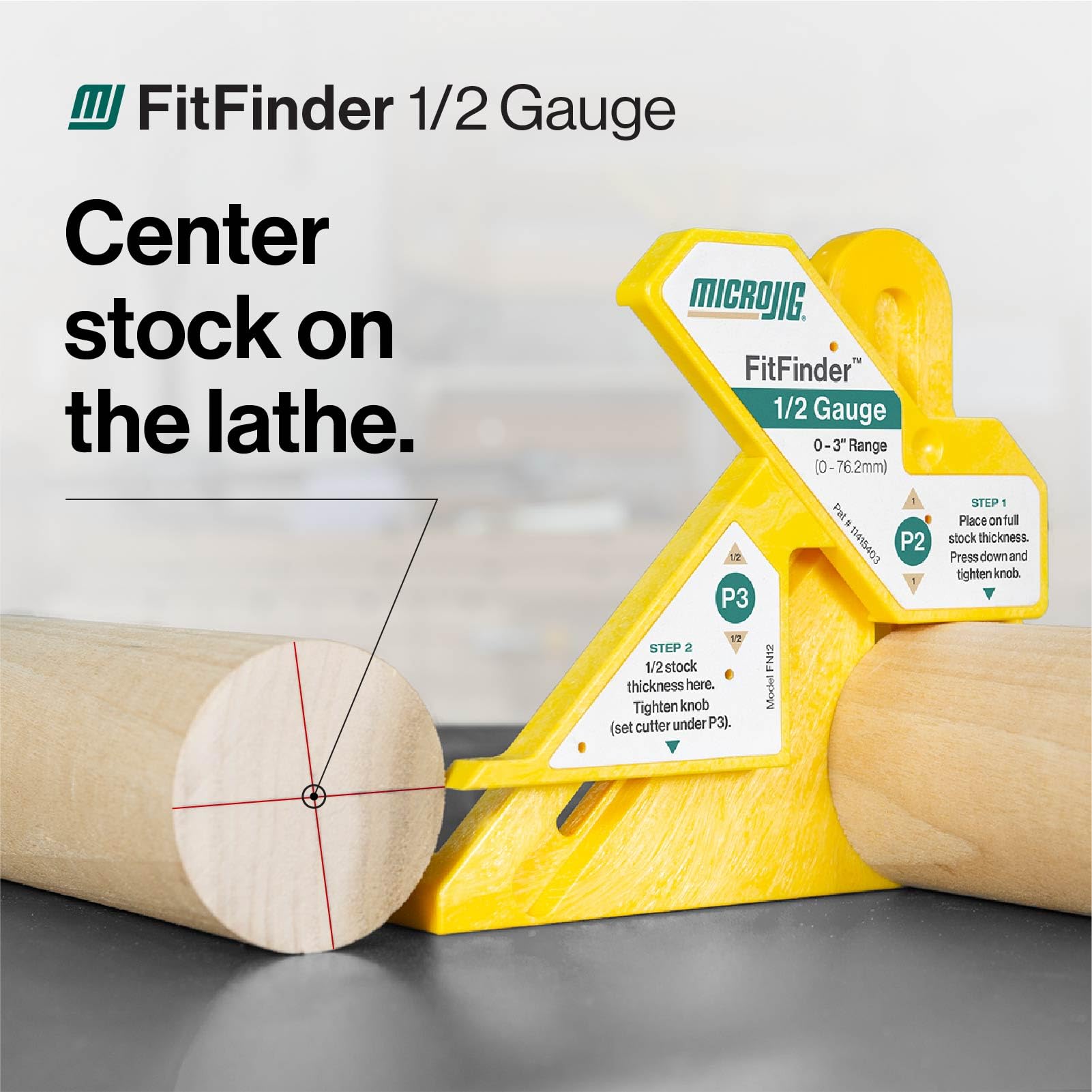 MICROJIG FitFinder lathe setup for centered workpieces