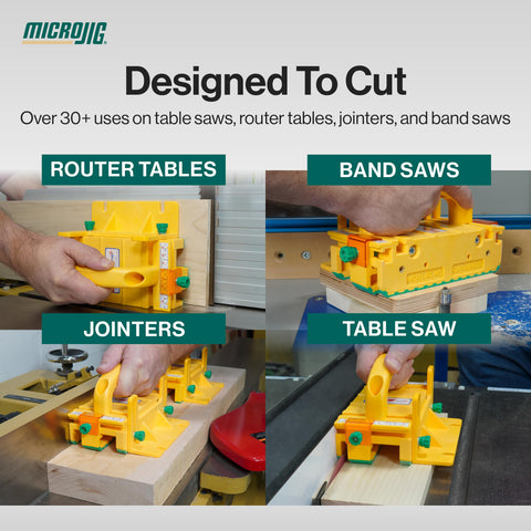 Microjig GRR-RIPPER+ 3D center leg adjustment adapts to many materials and sizes.