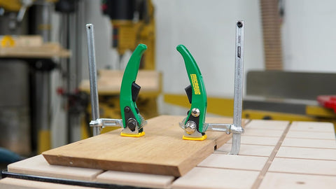MicroJig MatchFit anti-pivot spring keeps the clamp arm in place during release.