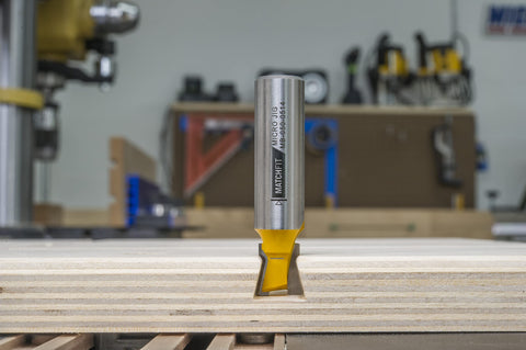 MICROJIG Matchfit dovetail bit bottom round over strengthens corners to prevent ply separation.