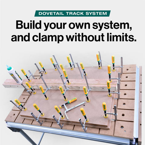 MICROJIG MatchFit Dovetail Clamps acting as hold-downs on jigs.