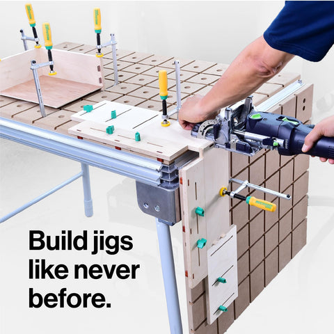 MICROJIG MatchFit Dovetail Clamps securing material for precise cuts.