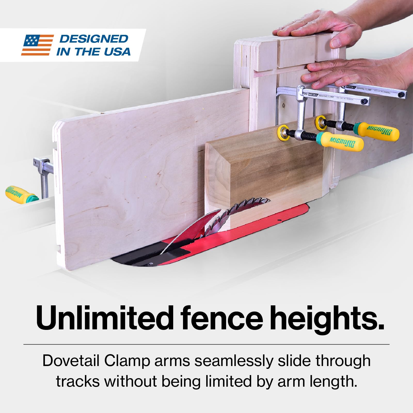 MICROJIG MatchFit Dovetail Clamps routing grooves for precise positions.