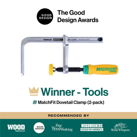 MICROJIG MatchFit Dovetail Clamps usable on any wooden surface.