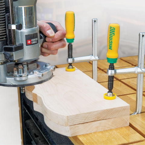 MICROJIG MatchFit Dovetail Clamps in yellow and green color.
