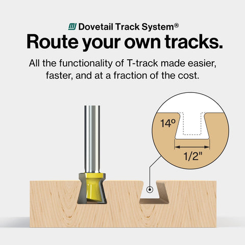 MicroJIG Matchfit Dovetail Router Bit uses an elongated shank for stability across brands.