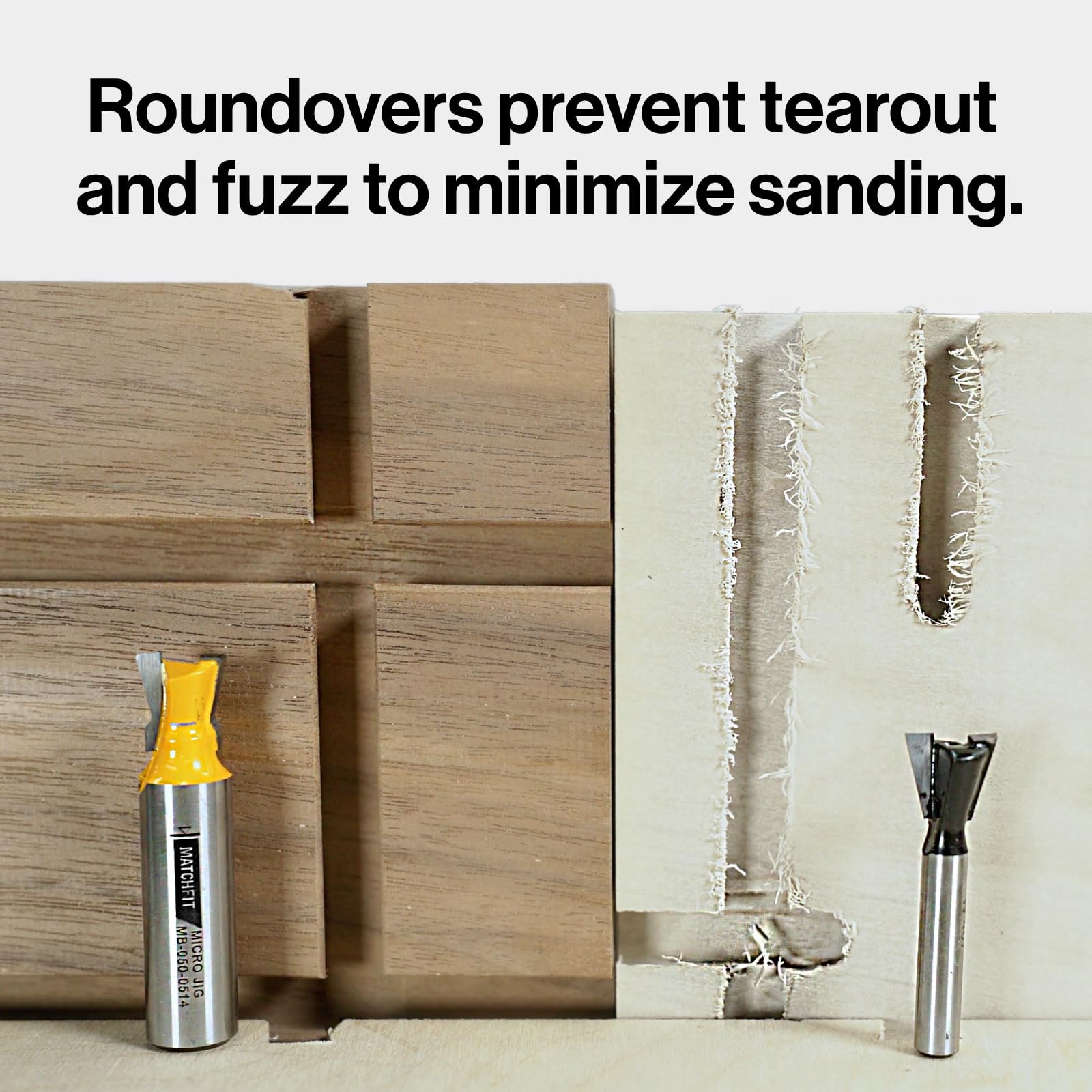 MicroJIG Matchfit Dovetail Router Bit delivers reinforced groove edges for sturdy joints in plywood projects.