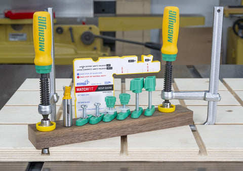 MICROJIG Matchfit Dovetail Router Bit executing a clean 1/2 inch 14° groove.